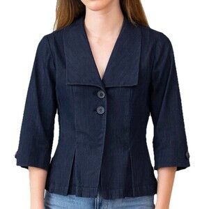 Cato Women’s Denim Blazer Jacket Size S Dark Wash 3/4 Sleeve Button Front Casual